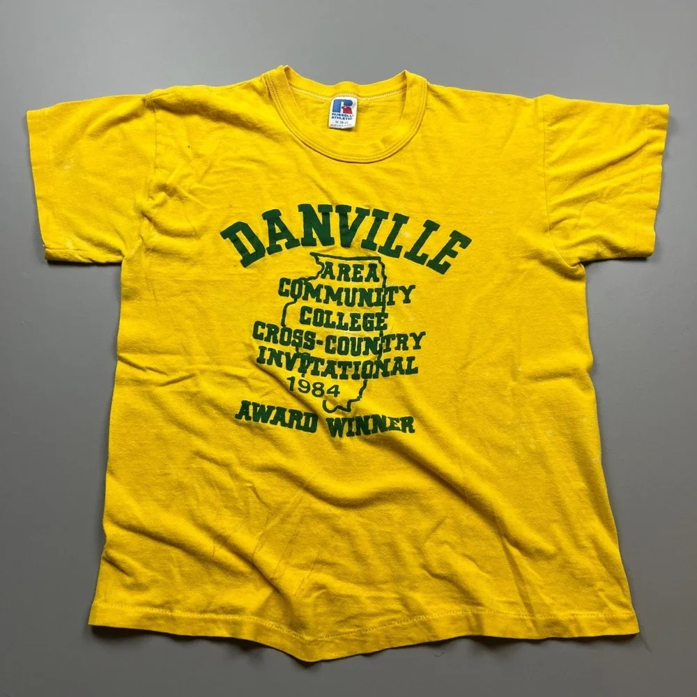 Russell Athletic T-Shirt Mens M Yellow Good 1984 Danville CC Cross Country 80s